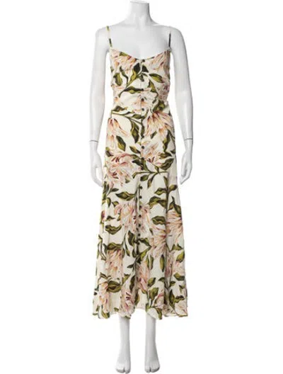 Pre-owned Mara Hoffman Floral Print Long Dress In White