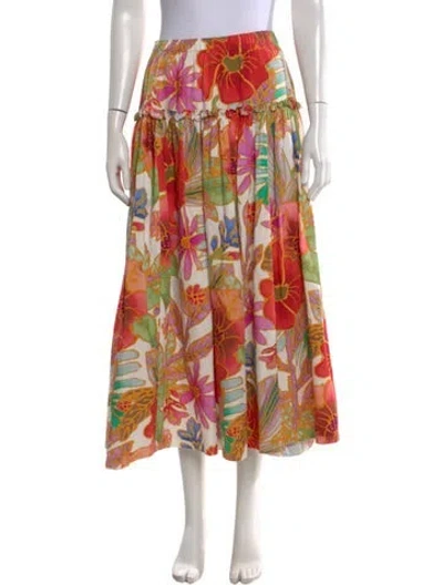 Pre-owned Mara Hoffman Floral Print Long Skirt In White