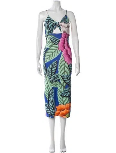 Pre-owned Mara Hoffman Floral Print Midi Length Dress In Blue