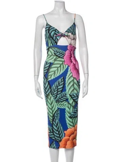 Pre-owned Mara Hoffman Floral Print Midi Length Dress In Blue