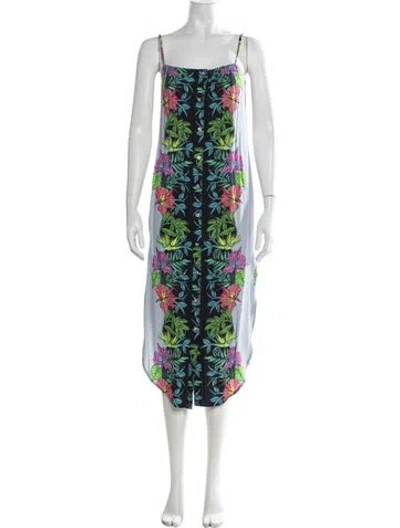 Pre-owned Mara Hoffman Floral Print Midi Length Dress In Blue