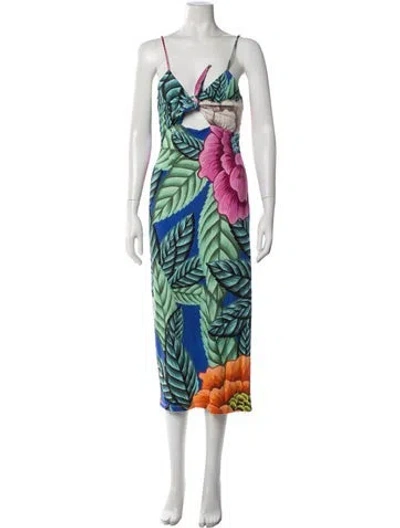 Pre-owned Mara Hoffman Floral Print Midi Length Dress In Blue