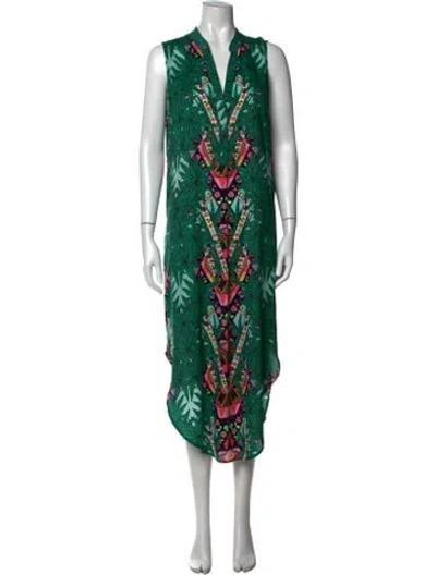Pre-owned Mara Hoffman Floral Print Midi Length Dress In Green