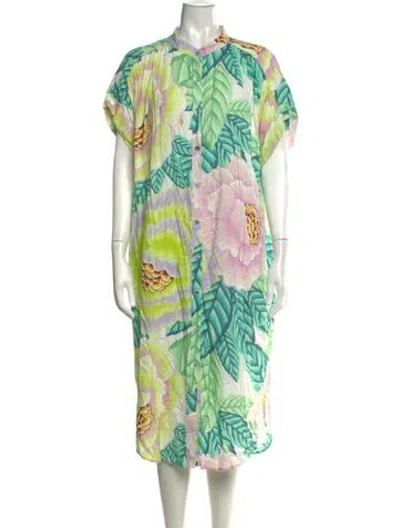 Pre-owned Mara Hoffman Floral Print Midi Length Dress In Green/pink