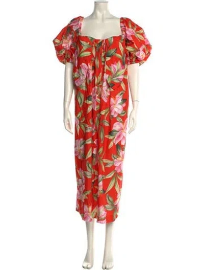 Pre-owned Mara Hoffman Floral Print Midi Length Dress In Red