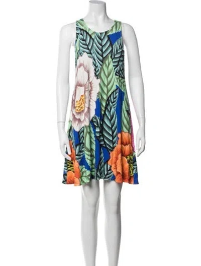 Pre-owned Mara Hoffman Floral Print Mini Dress In Blue/green/orange