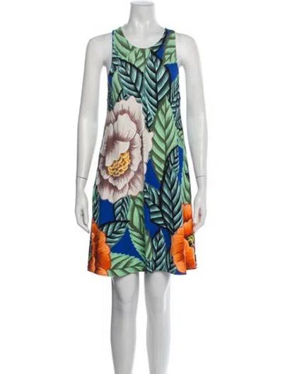 Pre-owned Mara Hoffman Floral Print Mini Dress In Blue/green/orange