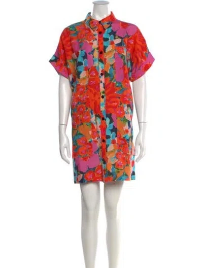 Pre-owned Mara Hoffman Floral Print Mini Dress In Orange