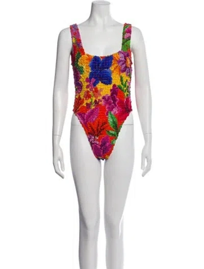 Pre-owned Mara Hoffman Floral Print One-piece In Orange