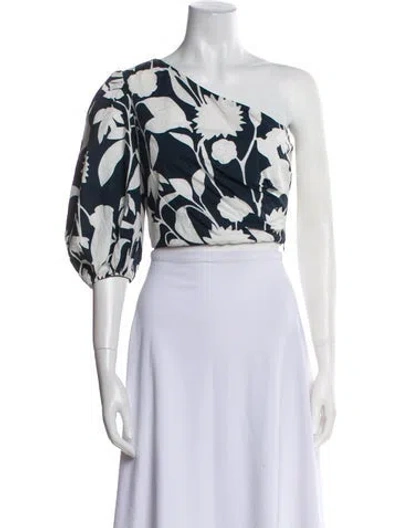 Pre-owned Mara Hoffman Floral Print One-shoulder Crop Top In White
