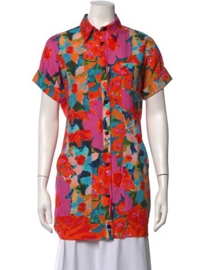 Pre-owned Mara Hoffman Floral Print Short Sleeve Top In Orange