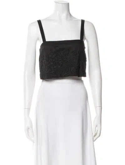 Pre-owned Mara Hoffman Floral Print Square Neckline Crop Top In Black