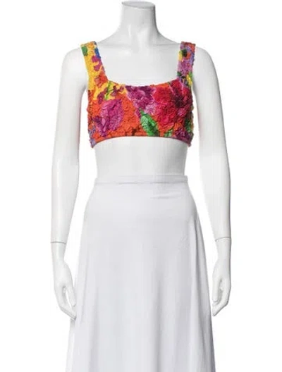 Pre-owned Mara Hoffman Floral Print Square Neckline Crop Top In Black