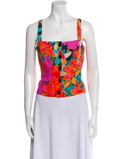 Pre-owned Mara Hoffman Floral Print Square Neckline Crop Top In Multi