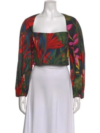Pre-owned Mara Hoffman Floral Print Square Neckline Crop Top In Multi