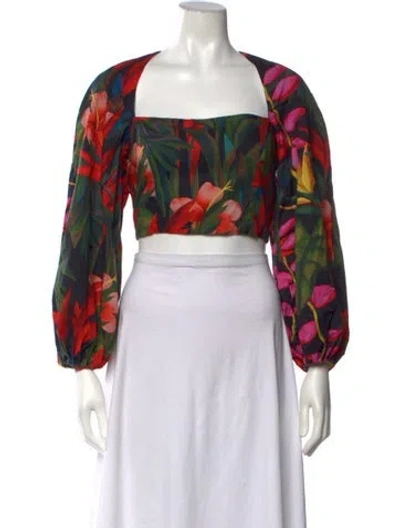 Pre-owned Mara Hoffman Floral Print Square Neckline Crop Top In Multicolor