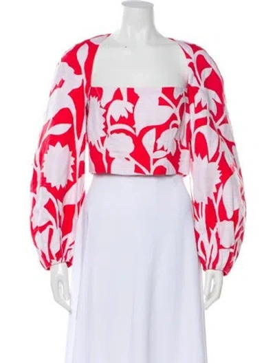Pre-owned Mara Hoffman Floral Print Square Neckline Crop Top In Pink