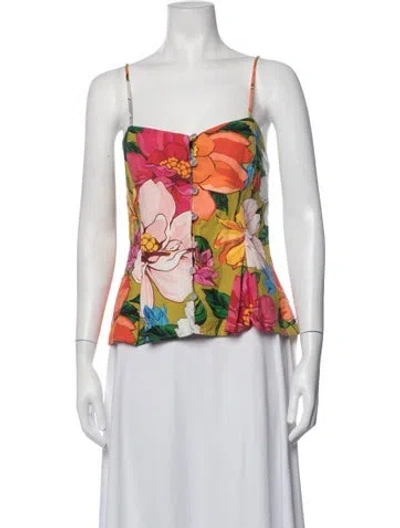 Pre-owned Mara Hoffman Floral Print Square Neckline Top In Green/orange/pink