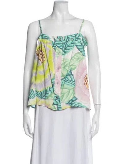 Pre-owned Mara Hoffman Floral Print Square Neckline Top In Pink