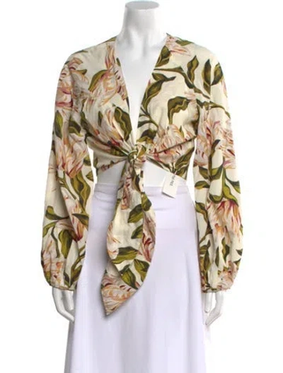 Pre-owned Mara Hoffman Floral Print V-neck Blouse In Neutral