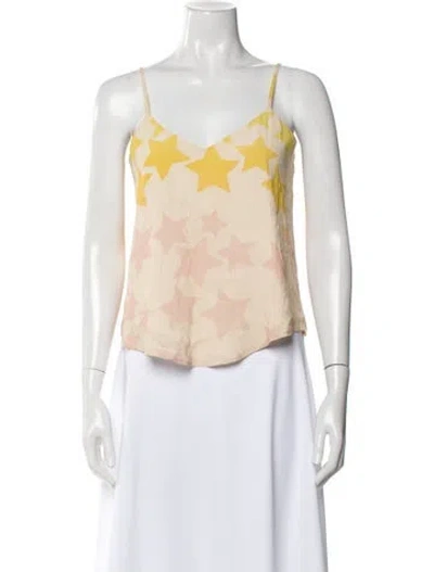 Pre-owned Mara Hoffman Floral Print V-neck Crop Top In Yellow