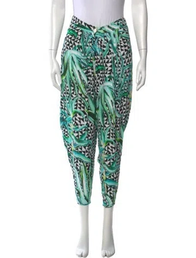 Pre-owned Mara Hoffman Floral Print Wide Leg Pants In Green