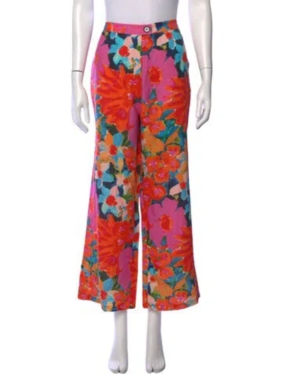 Pre-owned Mara Hoffman Floral Print Wide Leg Pants In Orange