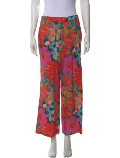 Pre-owned Mara Hoffman Floral Print Wide Leg Pants In Red