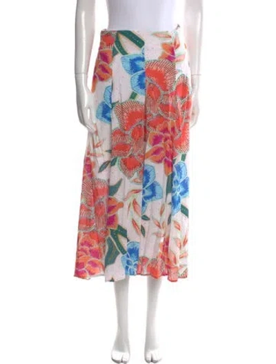 Pre-owned Mara Hoffman Floral Print Wide Leg Pants In White