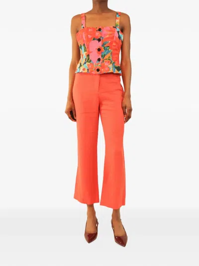 Pre-owned Mara Hoffman Floral-print Linen Trousers And Top Set In Orange