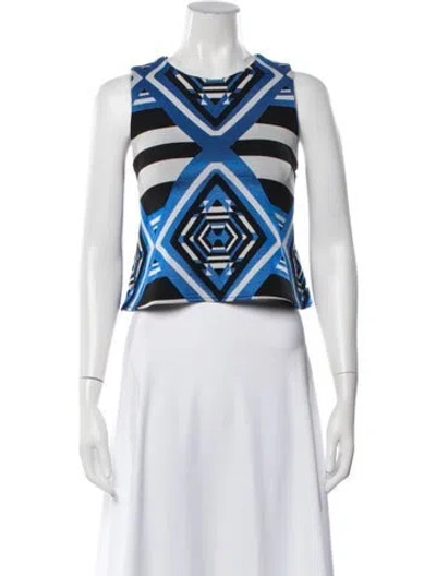 Pre-owned Mara Hoffman Graphic Print Crew Neck Crop Top In Blue