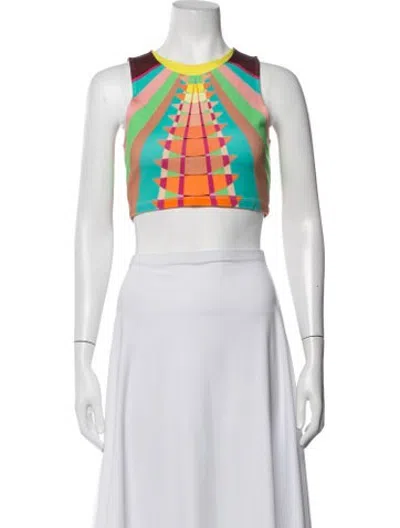 Pre-owned Mara Hoffman Graphic Print Crew Neck Crop Top In White
