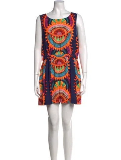 Pre-owned Mara Hoffman Graphic Print Crew Neck Romper W/ Tags In Blue