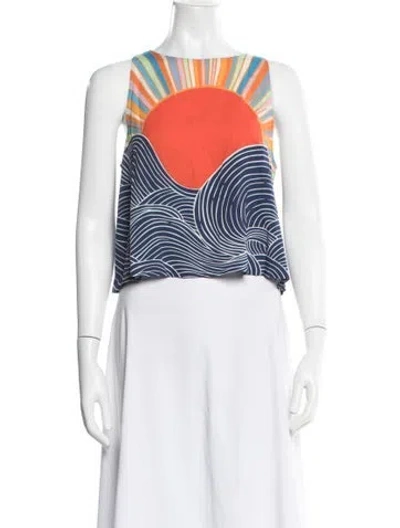 Pre-owned Mara Hoffman Graphic Print Crew Neck Top W/ Tags In Blue