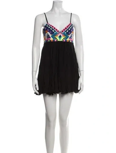 Pre-owned Mara Hoffman Graphic Print Embroidered Accent Top In Black