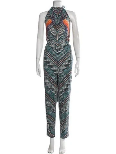 Pre-owned Mara Hoffman Graphic Print Halterneck Jumpsuit In Blue