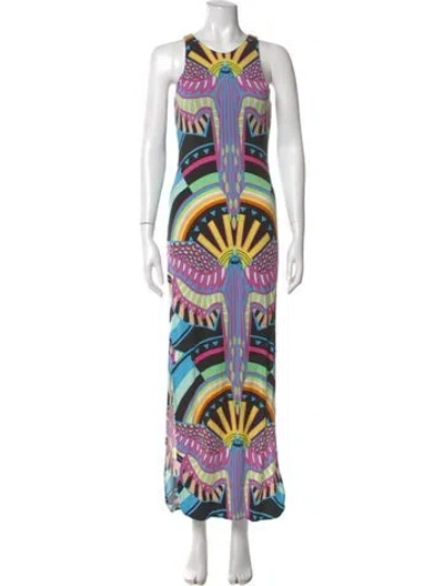 Pre-owned Mara Hoffman Graphic Print Long Dress In Black