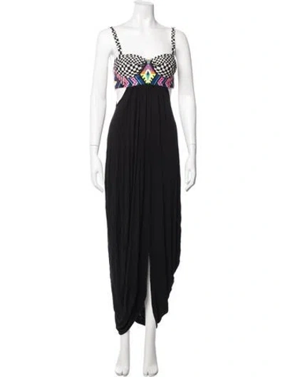 Pre-owned Mara Hoffman Graphic Print Long Dress In Black
