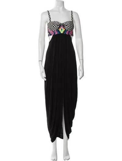 Pre-owned Mara Hoffman Graphic Print Long Dress In Black