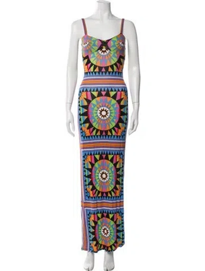 Pre-owned Mara Hoffman Graphic Print Long Dress In Blue