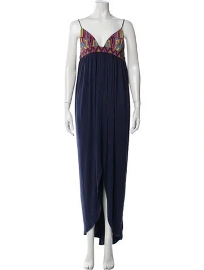 Pre-owned Mara Hoffman Graphic Print Long Dress In Blue