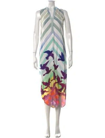 Pre-owned Mara Hoffman Graphic Print Long Dress In Blue