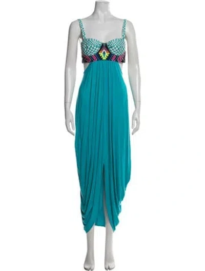Pre-owned Mara Hoffman Graphic Print Long Dress In Blue