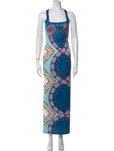 Pre-owned Mara Hoffman Graphic Print Long Dress In Blue