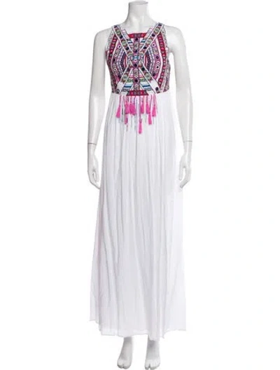 Pre-owned Mara Hoffman Graphic Print Long Dress In White