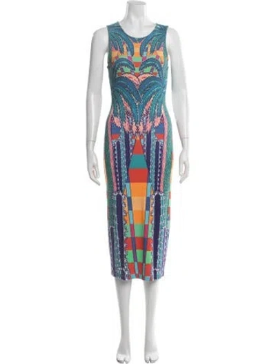 Pre-owned Mara Hoffman Graphic Print Midi Length Dress In Blue