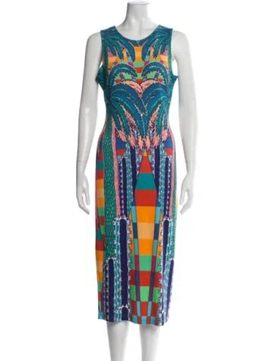 Pre-owned Mara Hoffman Graphic Print Midi Length Dress In Blue