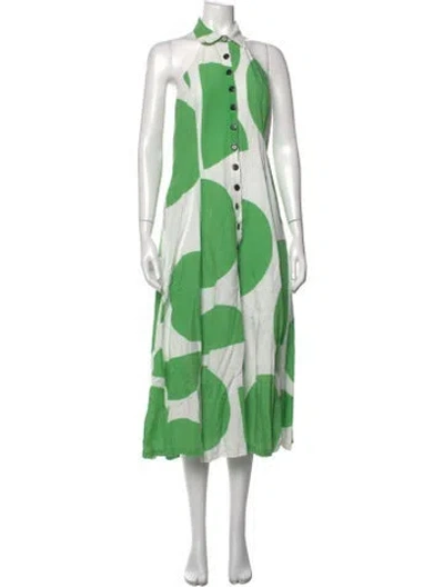 Pre-owned Mara Hoffman Graphic Print Midi Length Dress In Green