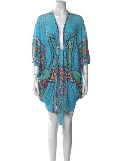 Pre-owned Mara Hoffman Graphic Print Mini Dress In Blue