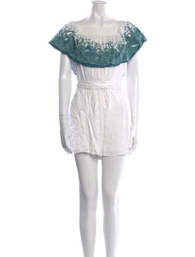 Pre-owned Mara Hoffman Graphic Print Scoop Neck Romper In White